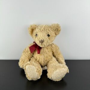Russ Berrie Spencer Teddy Bear 10” Beige Brown Plush Stuffed Animal Red Bow